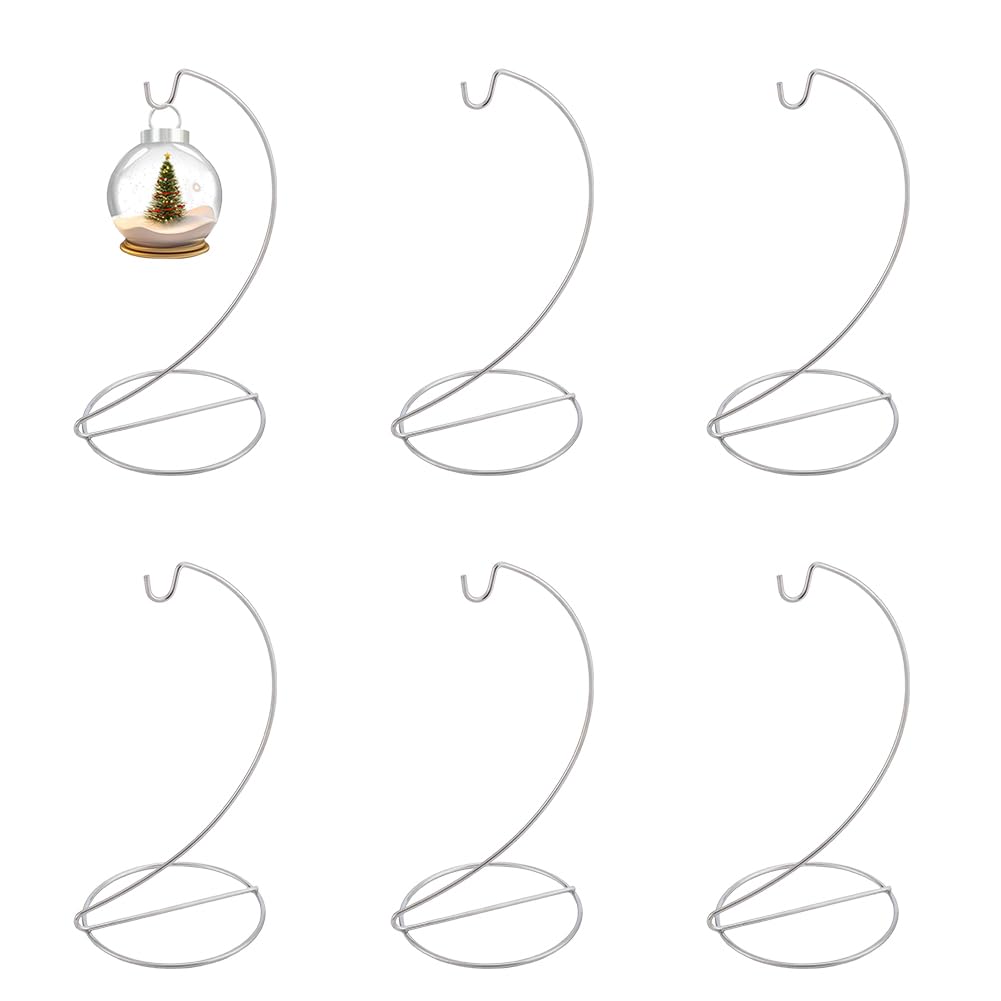 DELORIGIN 6PCS Ornament Display Stand Holder Silver Iron Hanging Hook Rack for Baubles Glass Globe Air Plant Terrarium Witch Ball Wedding Accessories Wind Chimes Handicrafts Displaying 7.87" H