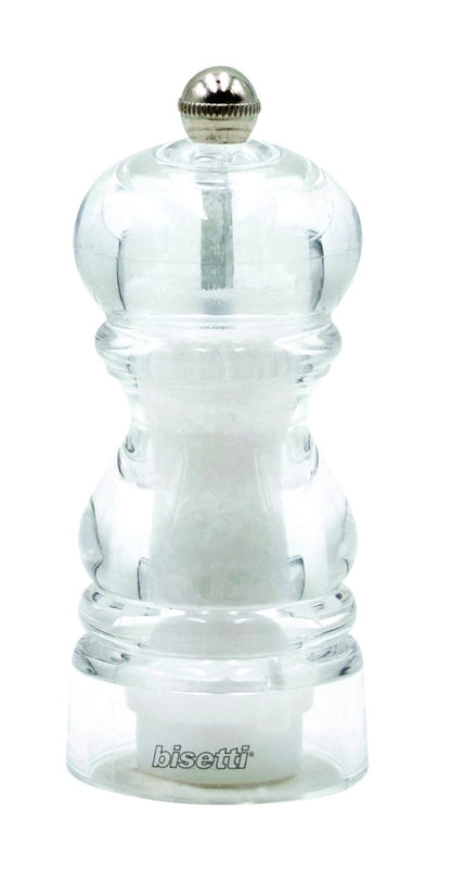 Bisetti Milano Clear Acrylic Salt Mill with Adjustable Grinder, 12 cm / 4.7 Inches, Ceramic Mechanism, Made in Italy