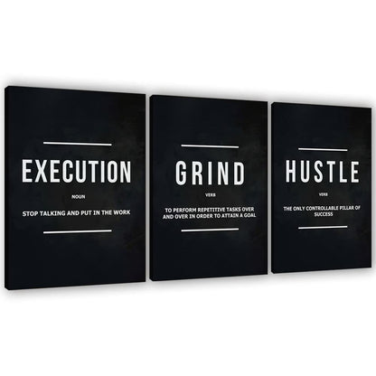 Success Canvas Painting Wall Art Quote Motivational Wall Art Execute Wall Decor 3 Pieces Black Poster Positive Inspirational Framed Artwork Prints Picture for Living Room Office 36''Wx 16''H