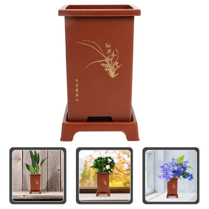 Yardwe Flower Pot Bonsai Planter with Saucer Orchid Pot Zisha Flower Chinese Purple Clay Plant Succulent Cactus Planter for Home Office Decor