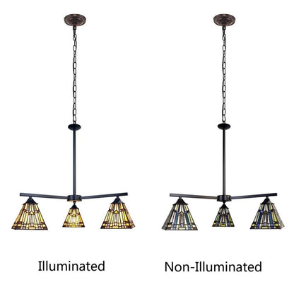 Chloe Lighting Kinsey Mini Chandelier, 3 Light, Blackish Bronze, 27in Wide, Multicolor Glass, Model CH33293MS27-EE3