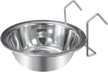 Wontee Pet Bowl Stainless Steel Hanging Food Water Bowls Bird Cage Feeder for Birds, Parrots, Small Sized Dogs and Cats (M)