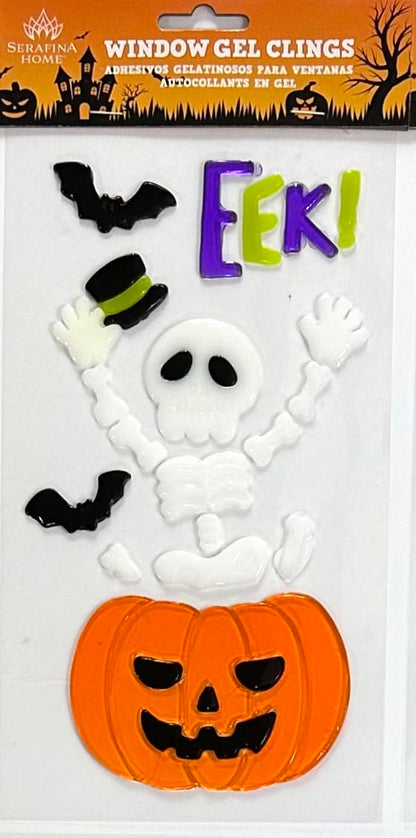 Halloween Gel Cling Stickers for Windows and Mirrors - 6 Sheets of Reusable Spooky Designs: Dracula, Ghosts, Skeletons, Witches, Jack-o-lanterns and More!