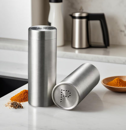 2-Pack Salt Pepper Shakers (Silver), Stainless Steel Spice Containers Seasoning Shaker Bottle with Shaker Lids, Sugar Salt Spice Pepper Seasoning Bottle Dispenser Spice Jars