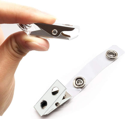 100Pcs Premium Metal Badge Clips with Clear PVC Straps for ID Cards, Badge Holders, Name Tags, Work Badges