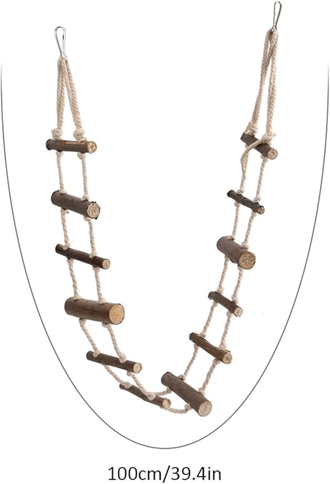 Bird Ladder, 39.4in Wooden Rope Ladder, Hamster Bridge Suitable for Various Small Pets Such as Hamsters Mice Gerbils Parrots and Chinchillas
