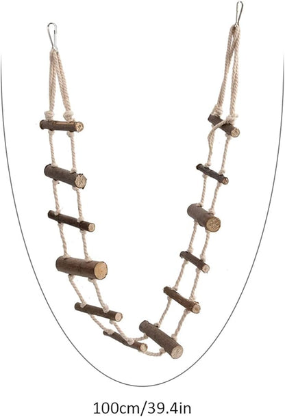 Bird Ladder, 39.4in Wooden Rope Ladder, Hamster Bridge Suitable for Various Small Pets Such as Hamsters Mice Gerbils Parrots and Chinchillas