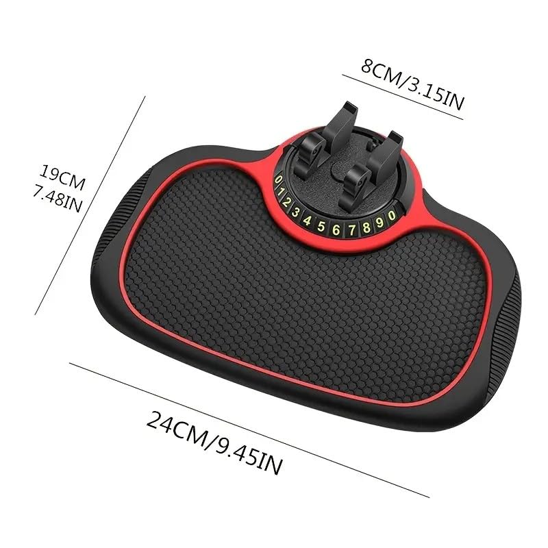 Multi-Functional Car Dashboard Mat with 360° Rotating Phone Holder | Anti-Slip Silicone Pad | Universal Swan Bracket for All Devices,Red.