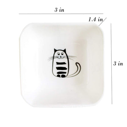 SOCOSY Super Cute Cat Ceramic Sauce Dish/Seasoning Dish/Sushi Soy Dipping Bowl/Appetizer Plates/Serving Dish for Kitchen Home(Set of 6)