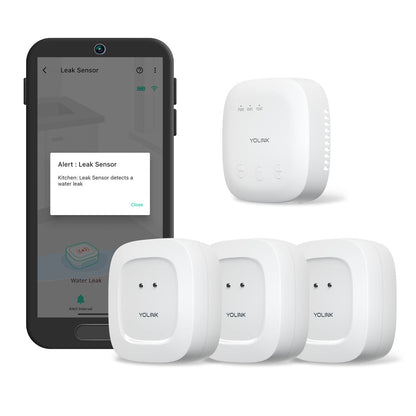 YoLink Water Leak Detection Starter Kit, w/SpeakerHub Audio/Talking Hub & Water Leak Sensors, LoRa Up to 1/4 Mile Open-Air Range, SMS/Text, Email & Push Notifications, w/Alexa, IFTTT, Home Assistant