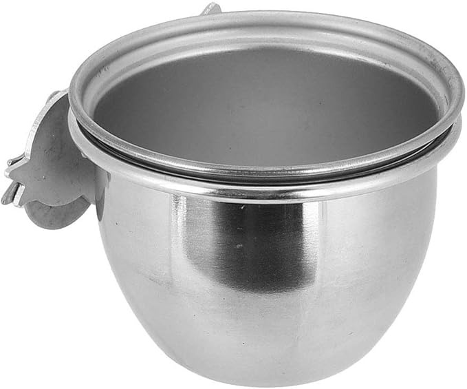 Cage Bird Feeder,Bird Food Bowl, Bird Food Cups,Stainless Steel Parrot Food and Water Coop Cup Bird Feeding Dish Feeder with Clamp Holder(7.5cm)