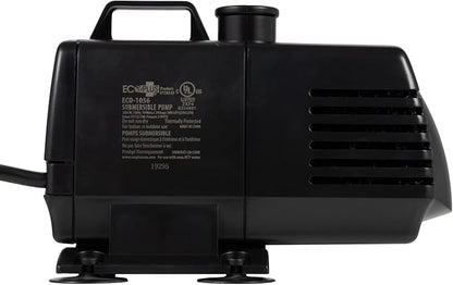 EcoPlus Eco 1056 Water Pump Fixed Flow Submersible Or Inline For Aquariums, Ponds, Fountains & Hydroponics - UL Listed, 1083 GPH, Black