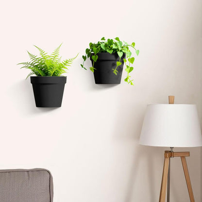 Asnext 2 Pack Plastic Wall Planter for Indoor Plants, 7.5 Inch Hanging Wall Planter Pots, Wall Mounted Succulent Planters (Black)