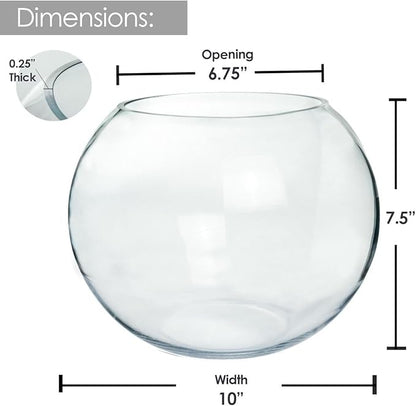 Glass Bubble Vase, 8" Height x 10" Width, Set of 4 Glass Fish Bowl Vase, Bubble Bowl vase for Terrarium, Flower Vase Centerpiece