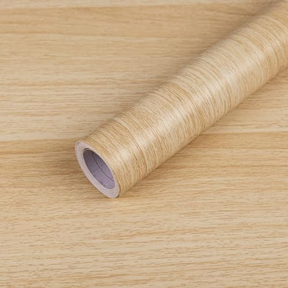 Wood Contact Paper Peel and Stick Wallpaper - Light Wood Grain Contact Paper Self Adhesive Removable Vinyl Film - Waterproof Natural Oak Wallpaper for Countertop Cabinets Table Drawer 15.7" x 118"