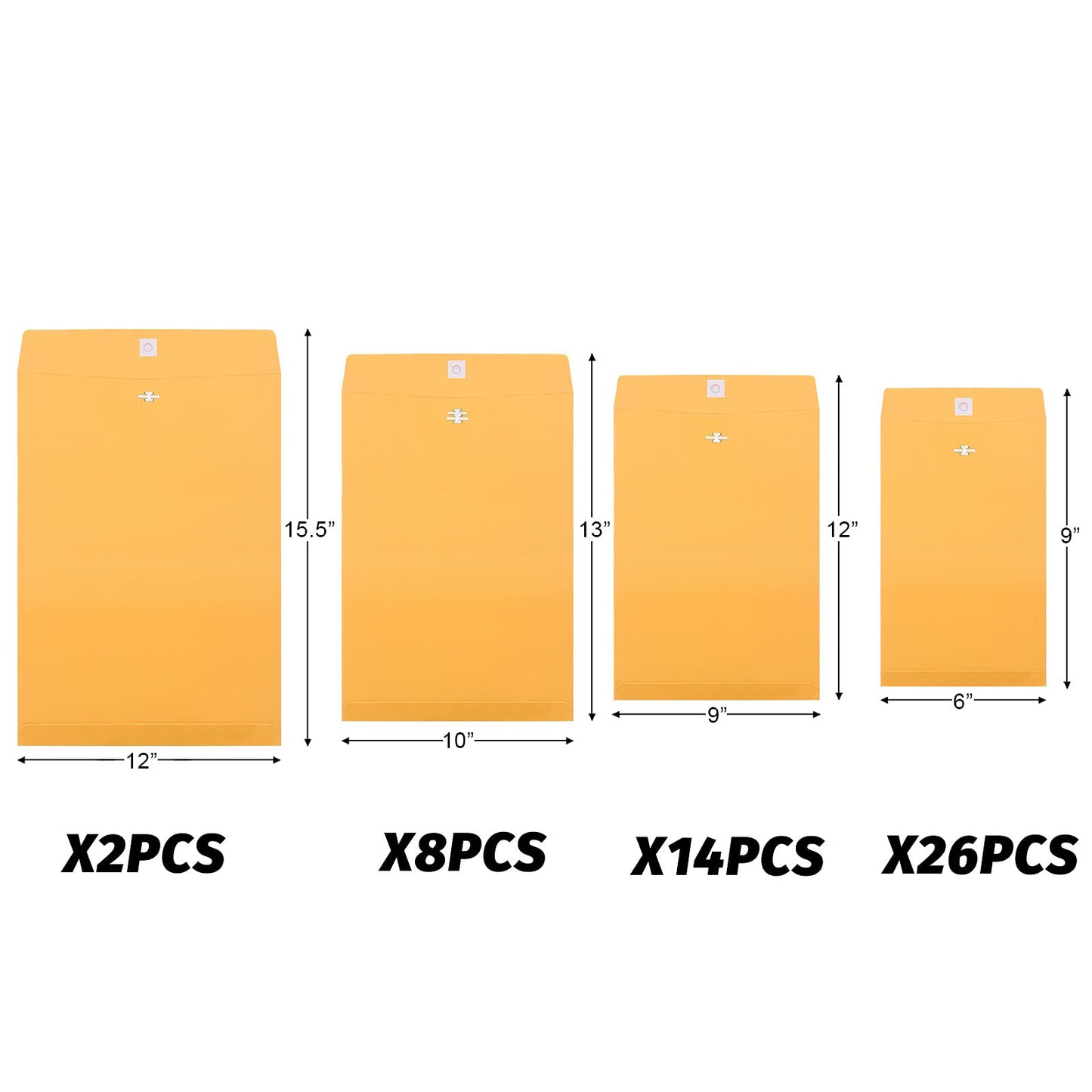 Frienda 4 Sizes Clasp Envelopes Kraft Paper Catalog Clasp Envelope with Closure for Filing, Storing or Mailing Documents, 50 Pieces(6 x 9 In, 9 x 12 In, 10 x 13 In, 12 x 15.5 In,Yellow)