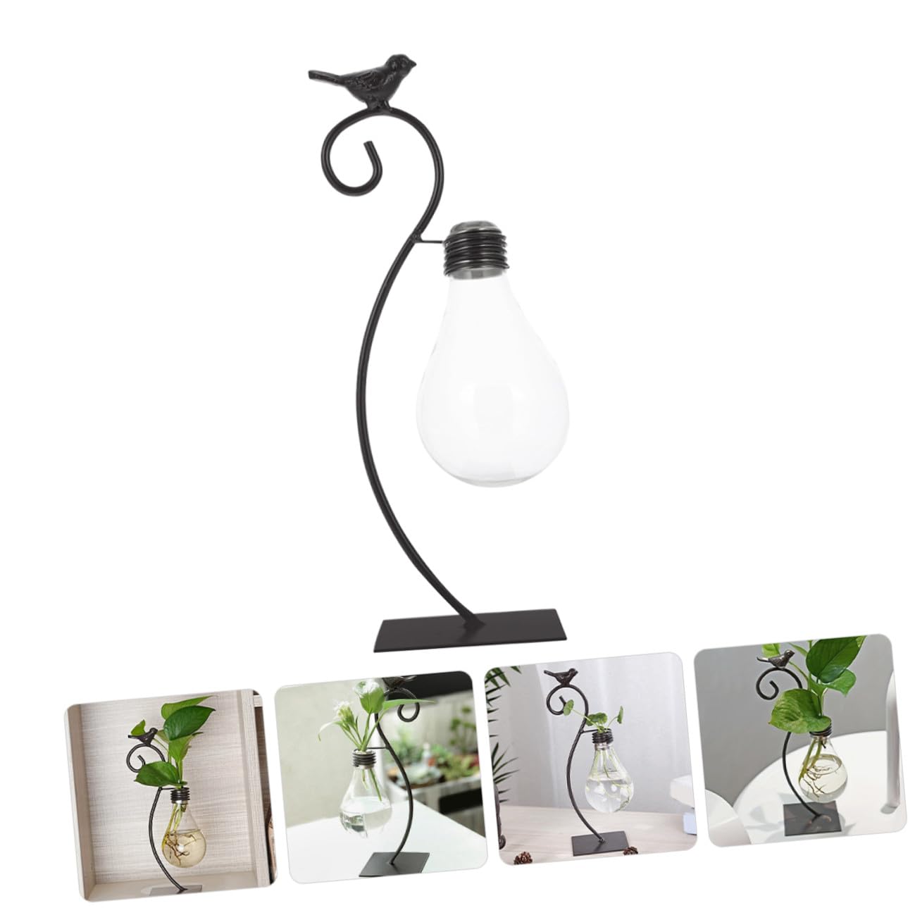 GALPADA Creative Hydroponic Glass Vase with Metal Stand, Small Tabletop Flower Vase Ornament for Home Decor and Plant Propagation, Contemporary Glass Terrarium Planter
