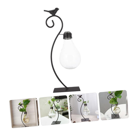 GALPADA Creative Hydroponic Glass Vase with Metal Stand, Small Tabletop Flower Vase Ornament for Home Decor and Plant Propagation, Contemporary Glass Terrarium Planter