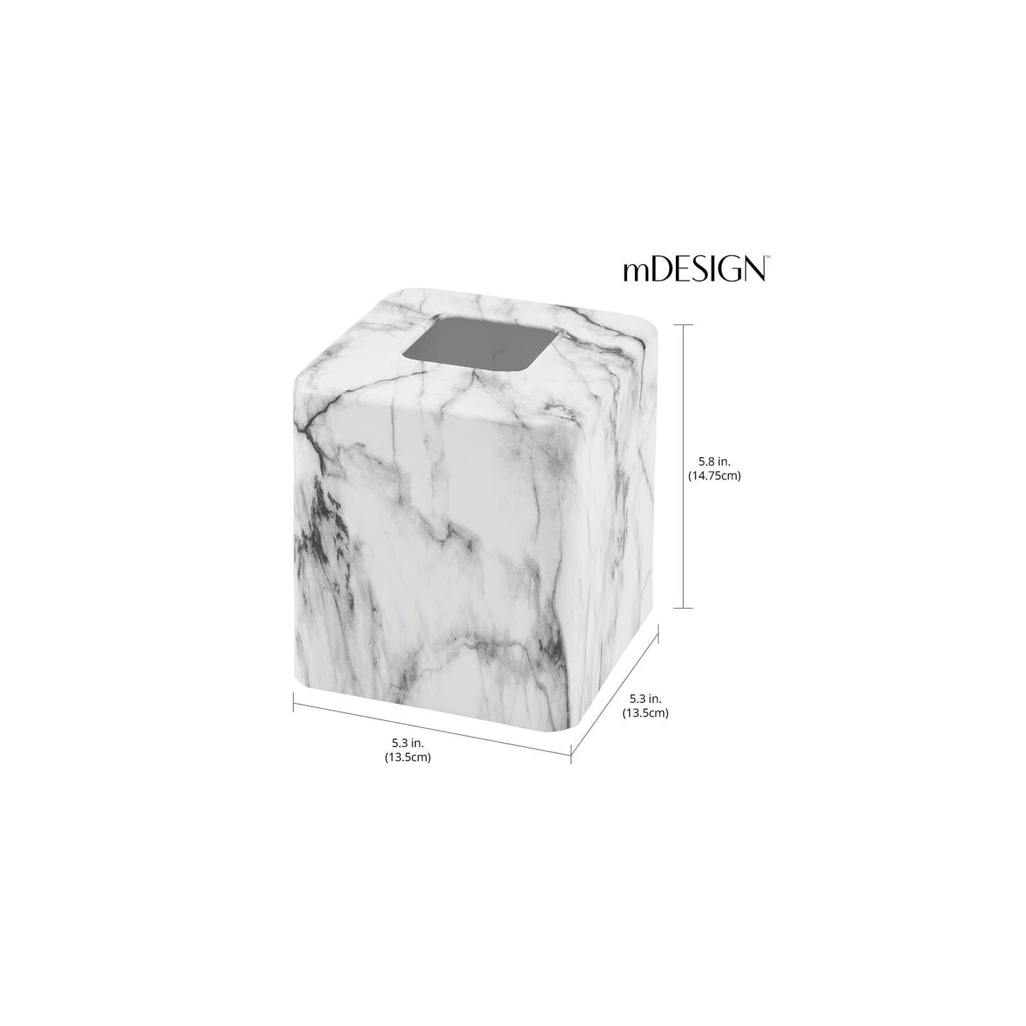 mDesign Metal Square Tissue Box Cover, Modern Facial Paper Holder - Accessories for Bathroom Vanity Countertop, Bedroom Dresser, Night Stand, Desk, Office and End Table - Unity Collection - Marble