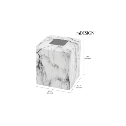 mDesign Metal Square Tissue Box Cover, Modern Facial Paper Holder - Accessories for Bathroom Vanity Countertop, Bedroom Dresser, Night Stand, Desk, Office and End Table - Unity Collection - Marble