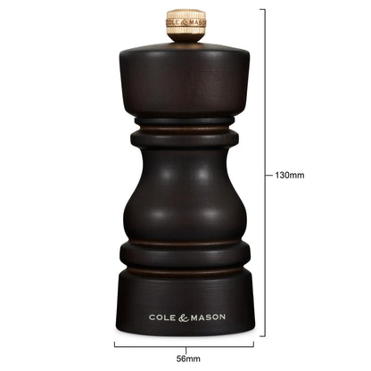 Cole & Mason London Refillable Spice Mill - Kitchen & Home Accessory - Table Black Pepper Grinder - Pepper Mill with Carbon Steel Mechanism - 5", Chocolate Wood