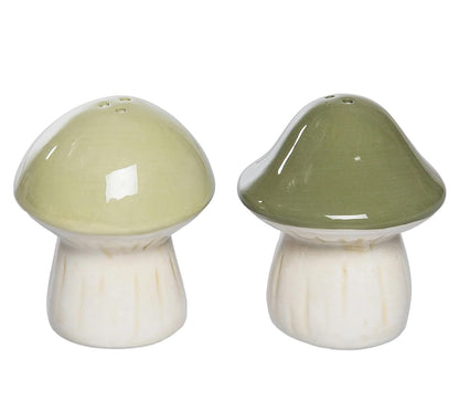 The Bridge Collection Ceramic Mushroom Salt And Pepper Shaker Set – Earthy Green Mushroom Shakers – Nature Inspired Kitchen Seasoning Set