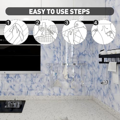 White and Blue Marble Contact Paper Sky Peel and Stick Wallpaper Countertop Furniture Waterpoof Self Adhesive Removable Glossy Wall Paper Kitchen Livingroom Bathroom Cabinet 17.5"x80"