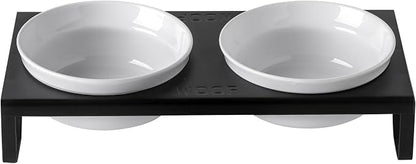 Ceramic White Dog Bowls Set - 5 inch Dog Food & Water Bowls, Elevated Feeding Bowls with Metal Stand for Small Size Dog,Puppy Bowl Set for Wet and Dry Food