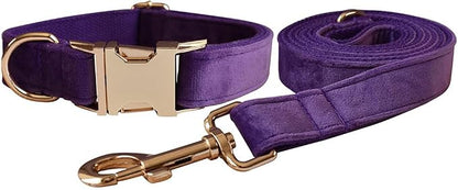 Love Dream Velvet Dog Collar and Leash Set, Soft & Comfy Adjustable Dog Leash and Collar with Heavy Duty Metal Buckle for Small Medium Large Dogs Training & Walking (Large, Dark Purple)