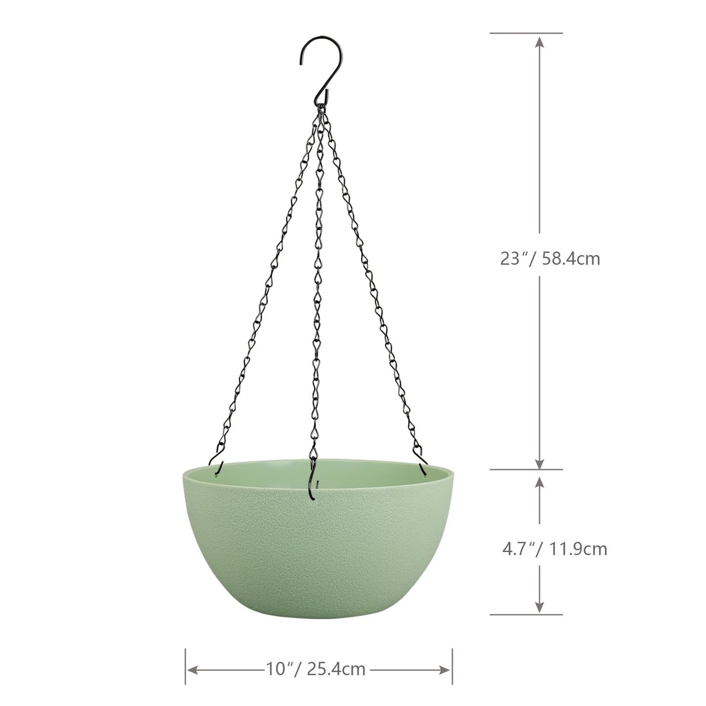WSMKSZ 10 inch Hanging Planters for Outdoor Indoor Plants with Drainage Holes and Chain, 2 Pack Round Hanging Flower Pots for Garden Home Porch Decor,Green