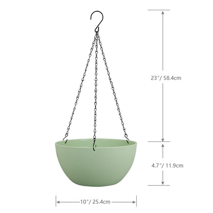 WSMKSZ 10 inch Hanging Planters for Outdoor Indoor Plants with Drainage Holes and Chain, 2 Pack Round Hanging Flower Pots for Garden Home Porch Decor,Green
