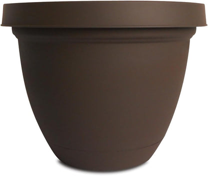 The HC Companies Infinity Round Planter Decorative 8 Inch Plastic Flower Pot w/Removable Saucer for Indoor & Outdoor Plants, Chocolate