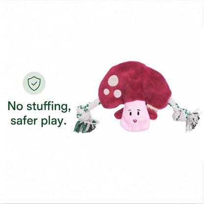 Green Sheep Puppy Plush Dog Toy, No Stuffing Squeaky Toy with Recycled Cotton Rope for Teething, Comfort and Gentle Play, Small Dogs and Puppies, Mushroom