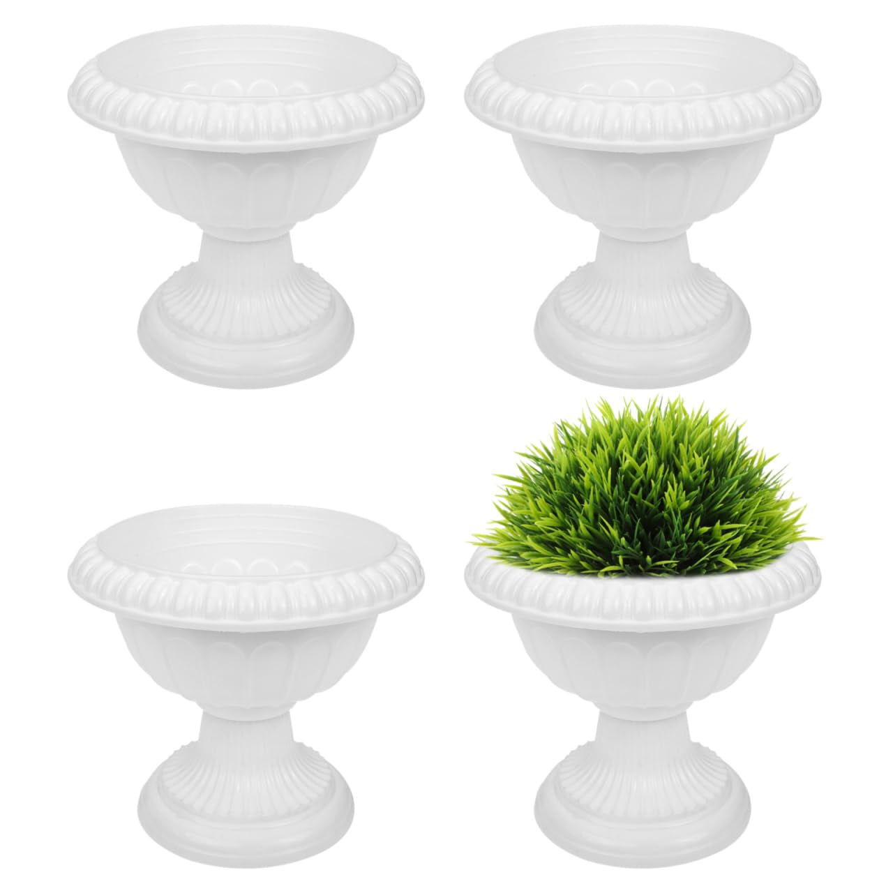 VOSAREA 4pcs White Urn Planter Plastic Pedestal Flower Vases Plant Pot Roman Flower Pot for Wedding Centerpieces Yard Garden Porch Front Door