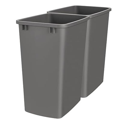 Rev-A-Shelf 2-Pack 35 Quart Polymer Replacement Trash Bin, Recycle Waste Garbage Container for Kitchen Cabinet Pullouts, Gray, RV-35-13-2 - Large Plastic Bins for Home and Office