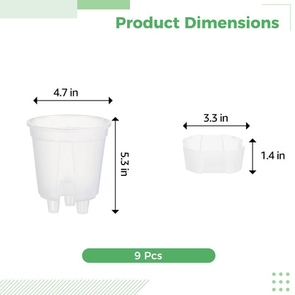 OMISTAR 9 PCS Self-Watering Pot with Reservoir, Clear Plastic Plant Pots with Air and Drainage Holes, Indoor and Outdoor Flower Planters for Home Office, Healthy Root Growth