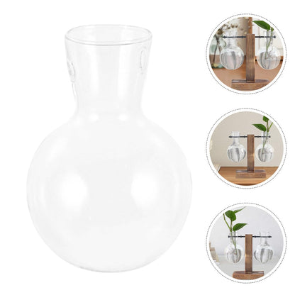 OSALADI 3Pcs Glass Hydroponic Vase with Wood Stand, High Borosilicate Glass Planter for Indoor Plant Propagation and Flower Display, Desk Terrarium Jars for Home and Office Decor