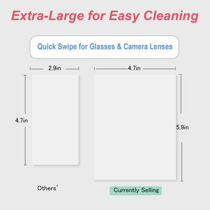 Disposable Lens Cleaning Wipes, Large 4.7" x 5.9" Size, 200 Count (2 Packs of 100), Multi-Purpose Cleaning Cloths for Glasses, Screens, Camera Lenses