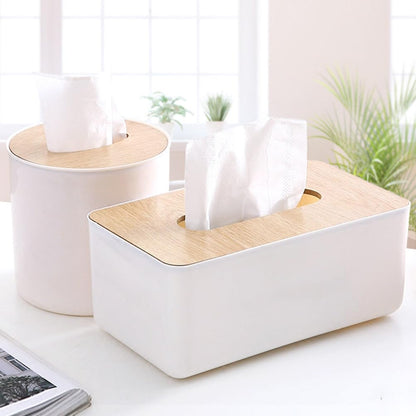 Cabilock Round Tissue Box Cover - Wooden Toilet Paper Holder Case and Facial Tissue Dispenser for Bathroom, Kitchen, Living Room (Boho Decor, 2Pcs)