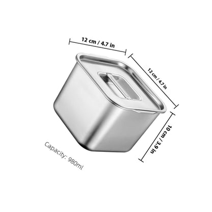 NUOBESTY Stainless Steel Condiment Pot with Lid Seasoning Jar for Kitchen Spice Container Silver Countertop Container for Sugar Salt and Sauce 4.72 X 4.72 X 3.93 in