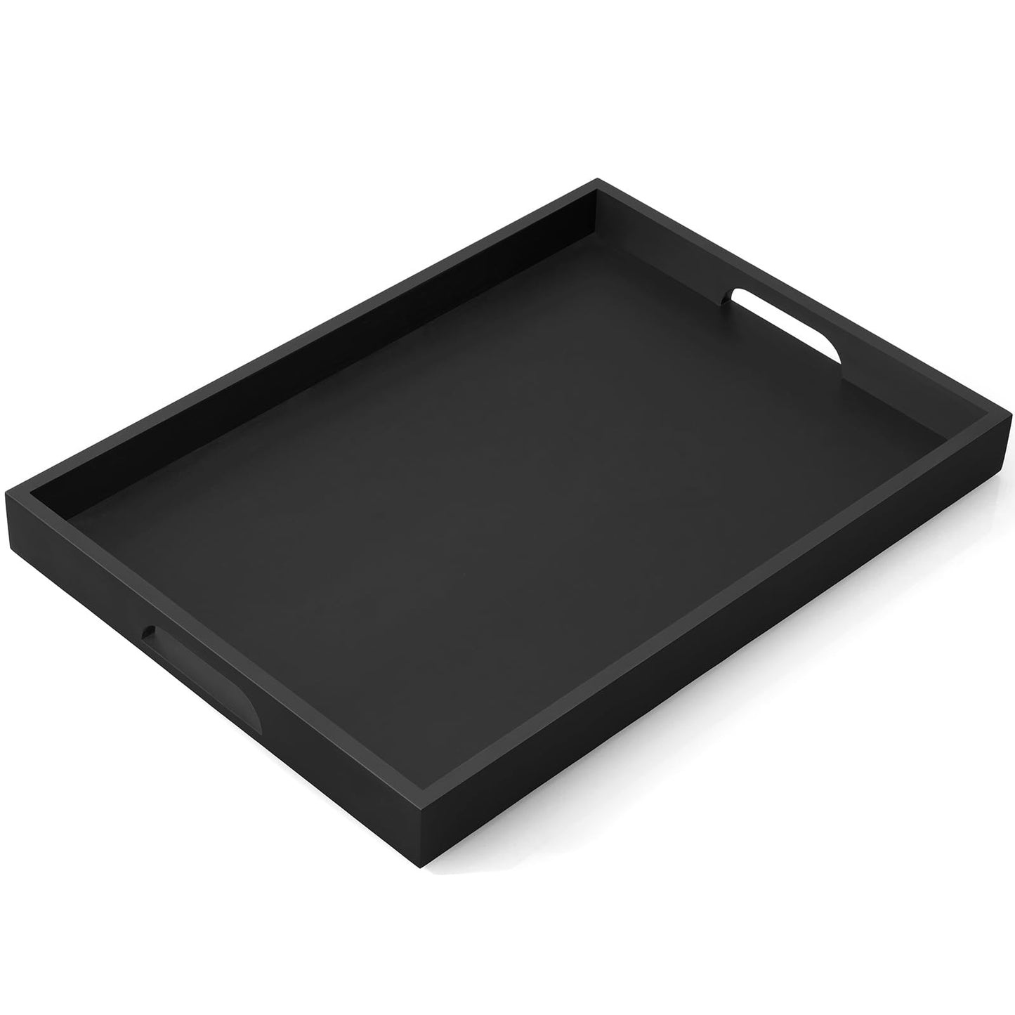 17 Inch Wood Serving Tray with Handles - Large Wooden Tray for Ottoman, Breakfast in Bed, Dinner, Coffee Table - Black Rectangular Tray for Living Room Bedroom Entryway and Kitchen