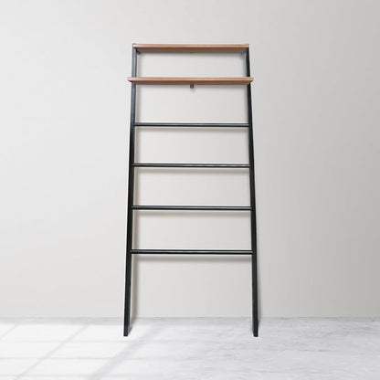 Space Saving 100% Solid Wood 6-Tier Blanket Ladder with Two Storage Shelves - Black/Sweet Oak