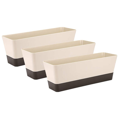 Skelang 3 Pcs Rectangular Plant Pot, 12" Watering Container with Drainage Hole, Window Planter Box with Saucer for Succulents, Flowers, Indoor Plants, African Violets