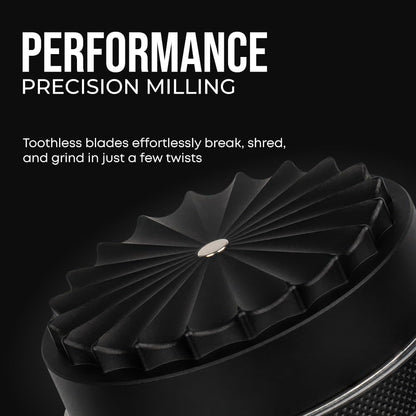 MillX Premium Toothless 2.5 Inch Aluminum Spice & Herb Grinder, Extra Storage Compartment, Manual Kitchen Use, Jam-free and Smooth Grinder (Matte Black)