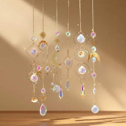 6PCS AB Crystal Suncatcher Hanging Sun Catcher with Chain Rainbow Maker Pendant Crystal Balls Prism for Window Home Garden Christmas Party Wedding Decoration