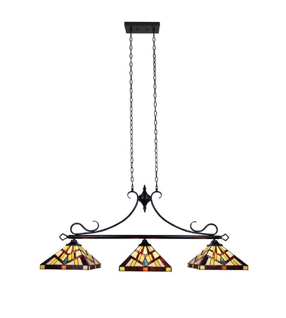 Chloe Lighting Vincent Mission Tiffany-Style Island Pendant 3 Light 47in Wide Multicolor Glass Model CH3T523BM47-IL3