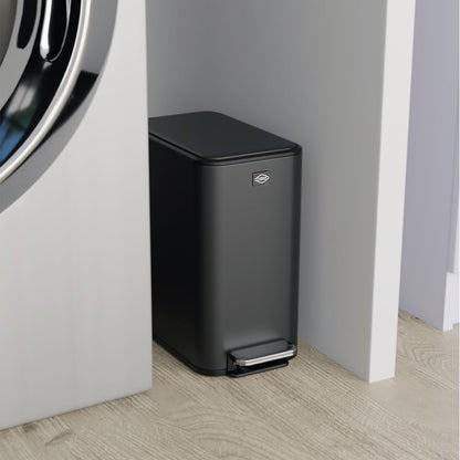 Clorox Slim Trash Can - 2.6 Gallon (10 Liter) Small Metal Trash Can with Soft Close Lid, Step Pedal, Removable Bucket - Black Stainless Waste Bin for Narrow Spaces, Bathroom, and Office