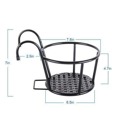 HowRU Iron Art Hanging Baskets Flower Pot Holder - Over The Rail Metal Fence Planters - Pack of 3 - Black