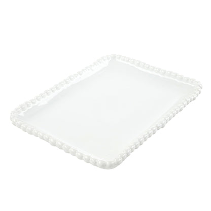 Santa Barbara Design Studio Serving Platter - Rectangular Ceramic Tray with Beaded Rim, 8", White