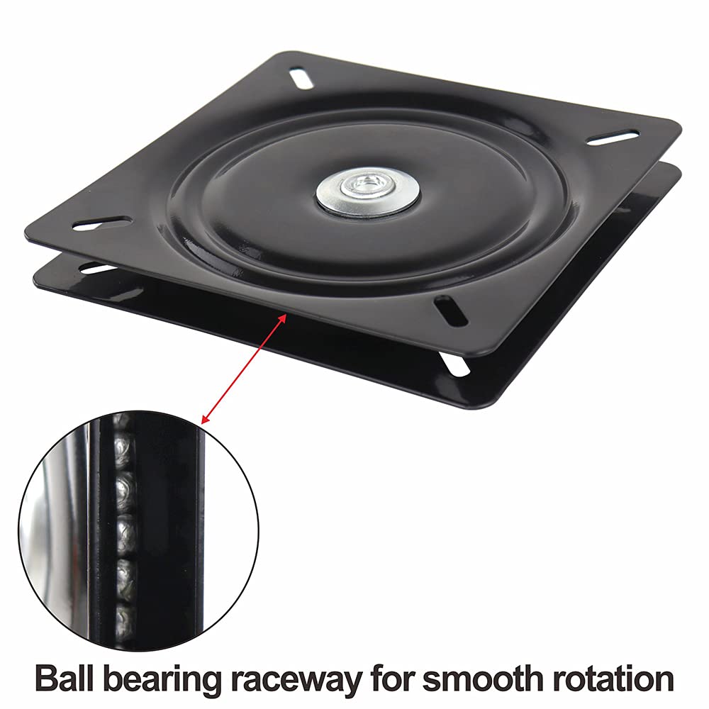 2Pack 8 Inch Lazy Susans Turntable Bearings Swivel Zinc Plate, Black Square Lazy Susan Hardware, Heavy Duty Lazy Susan Replacement Parts for Table, Chair, Round Bar Stools with 500LB Capacity Load